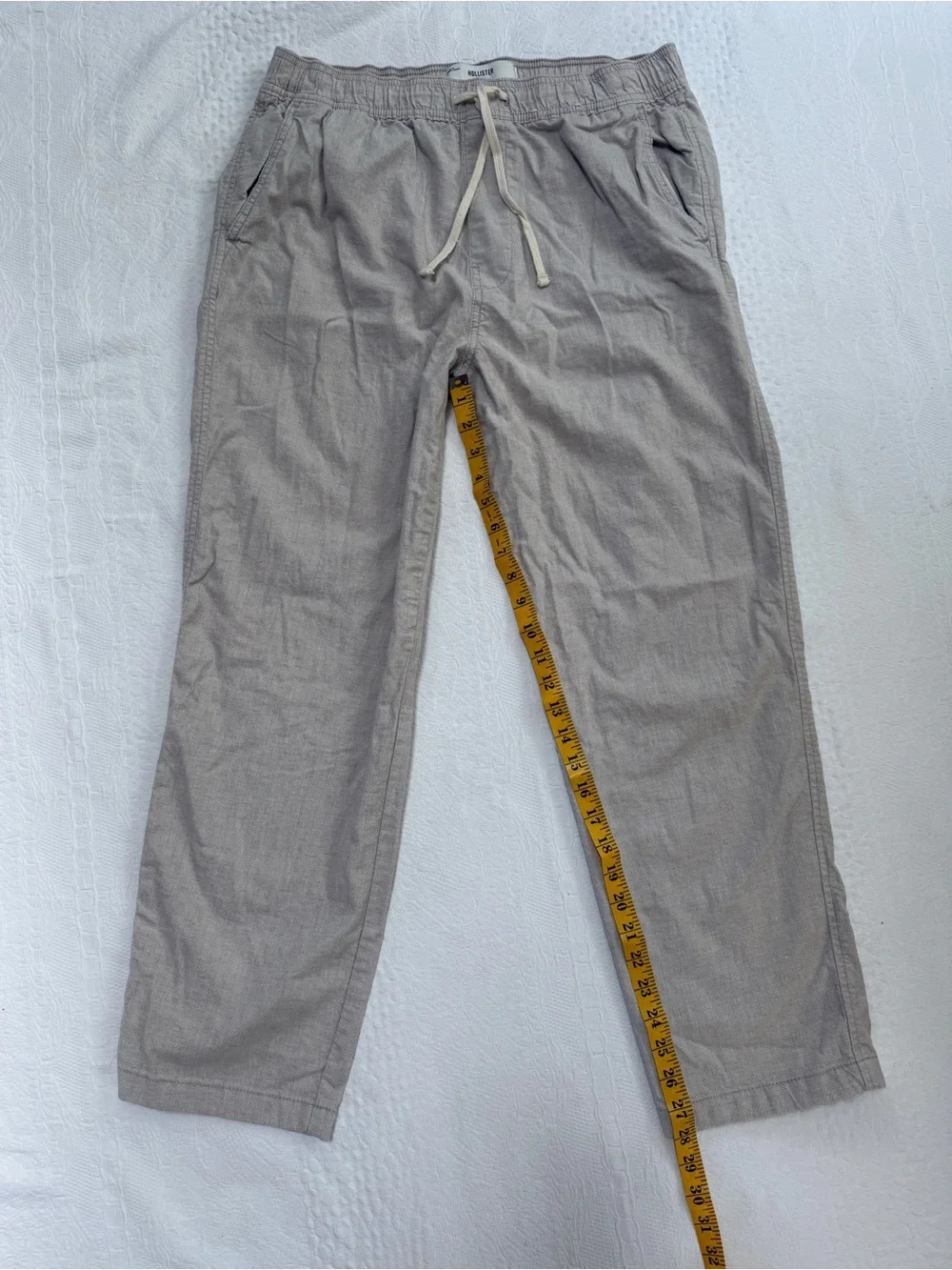 Hollister Men's Loose Fit Linen-Blend Pants Size Medium Tan Khaki
